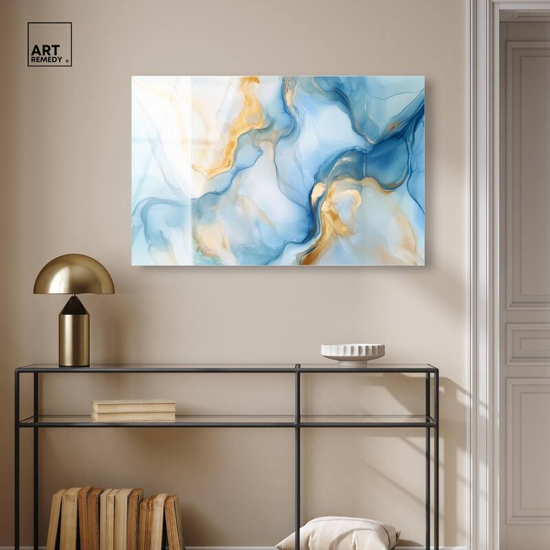 Blue Veined Gold Acrylic by Art Remedy, Ready to Hang