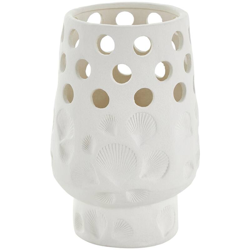 Ceramic Shell Decorative Vase with Circular Cutouts - White - Roche River Decor