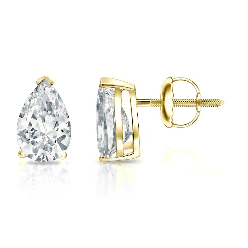 Auriya 14k Gold Lab Grown Pear Diamond Stud Earrings 0.50 to 5.00 ct. tw. V-End Prong Screw-Back (F-G VS) - Yellow - 2.50 ct. tw.