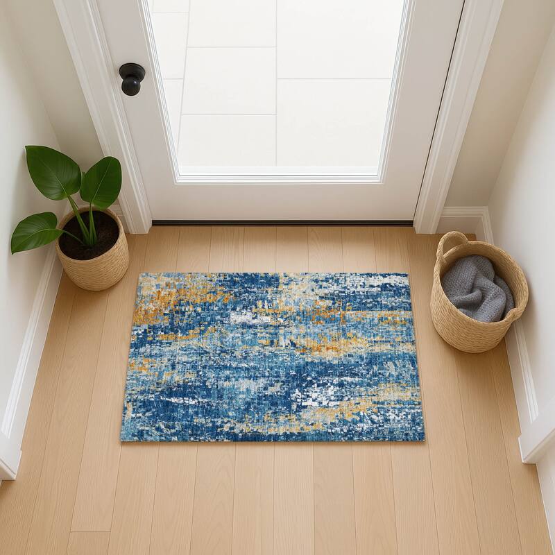 Machine Washable Indoor/ Outdoor Abstract Pixels Chantille Rug
