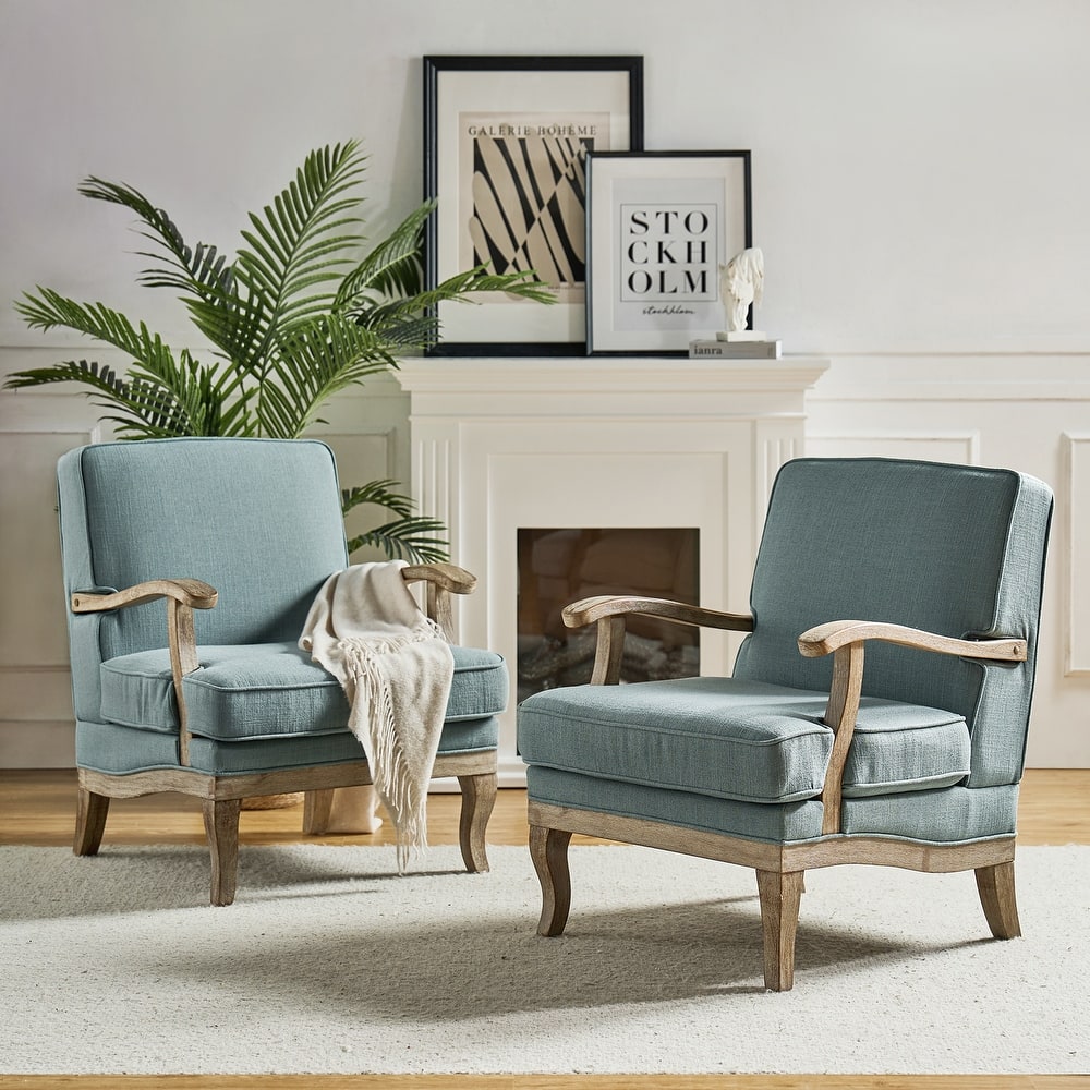 Rinaldo Farmhouse Polyester Armchair with Comfortable Backrest and Solid Wood Legs Set of 2 by HULALA HOME