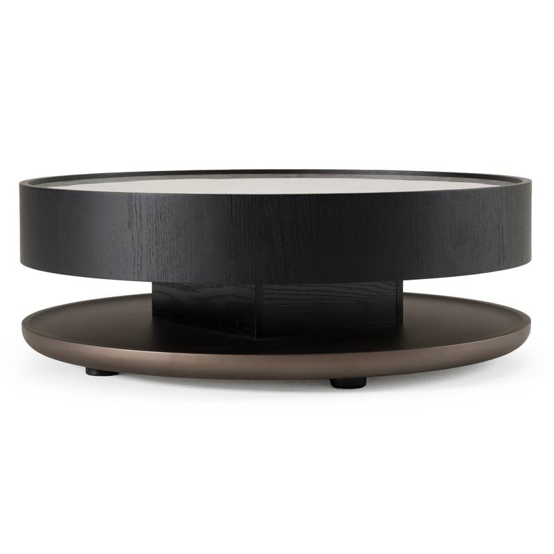 Modrest Miranda Modern Ceramic + Black Oak Round Coffee Table