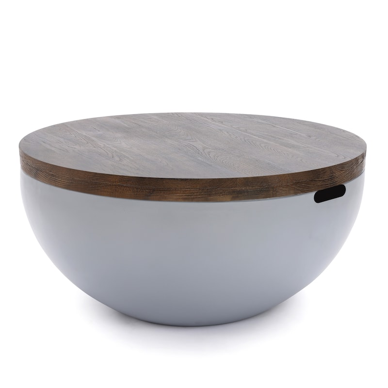 Grey and Brown MgO Round Coffee Table, Indoors and Outdoors