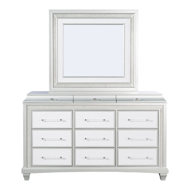 Furniture of America Gala Glam 2-Piece Silver 12-Drawer Dresser and Mirror Set with LED Lighting