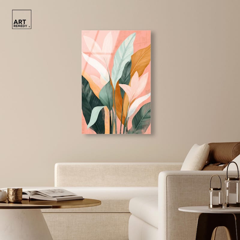 Peach and Palm Acrylic by Art Remedy, Ready to Hang