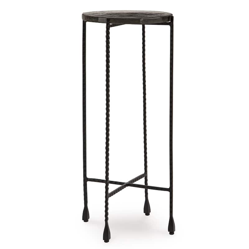 Accent Table, 11 Inch Glass Top, Industrial Black Forged Iron Legs