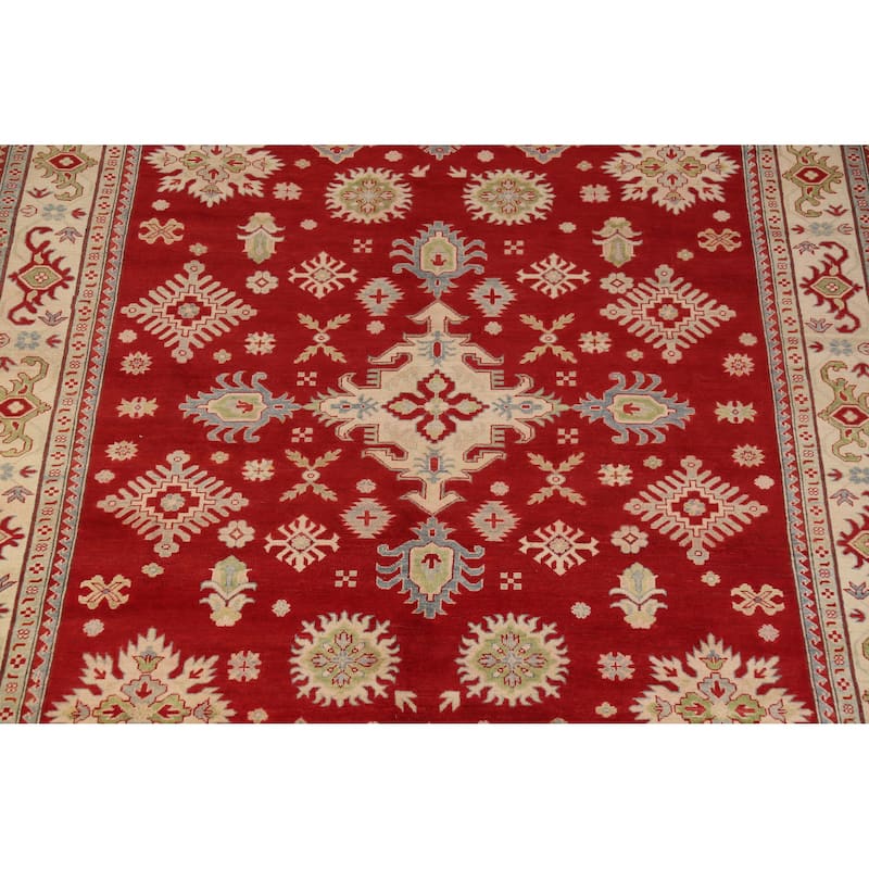 Hand Knotted Oriental 100% Wool Carpet Traditional Geometric Red Kazak Area Rug - 9' 3'' X 8' 5''