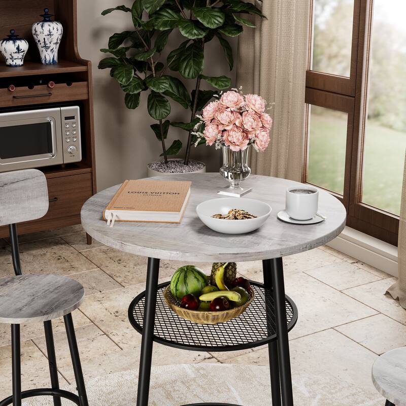 3-Piece Bar Table Set with 2 Bar Stools - Modern Pub Table with Backrests & Storage Shelf