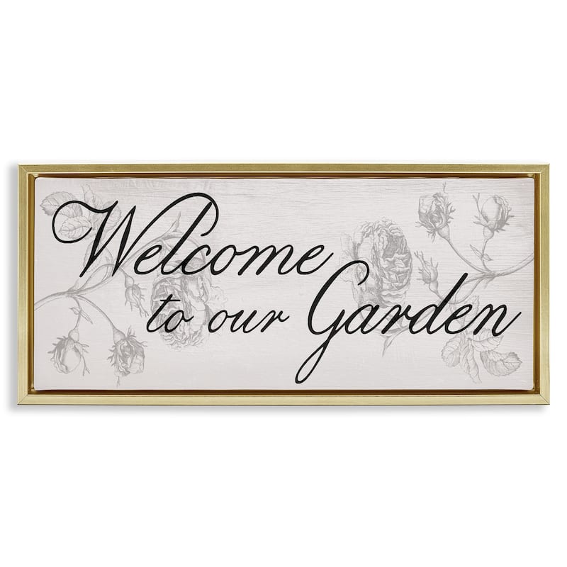 Stupell Vintage Welcome To The Garden Framed Floater Canvas Wall Art Design By Lil' Rue - 31 x 14 - Gold
