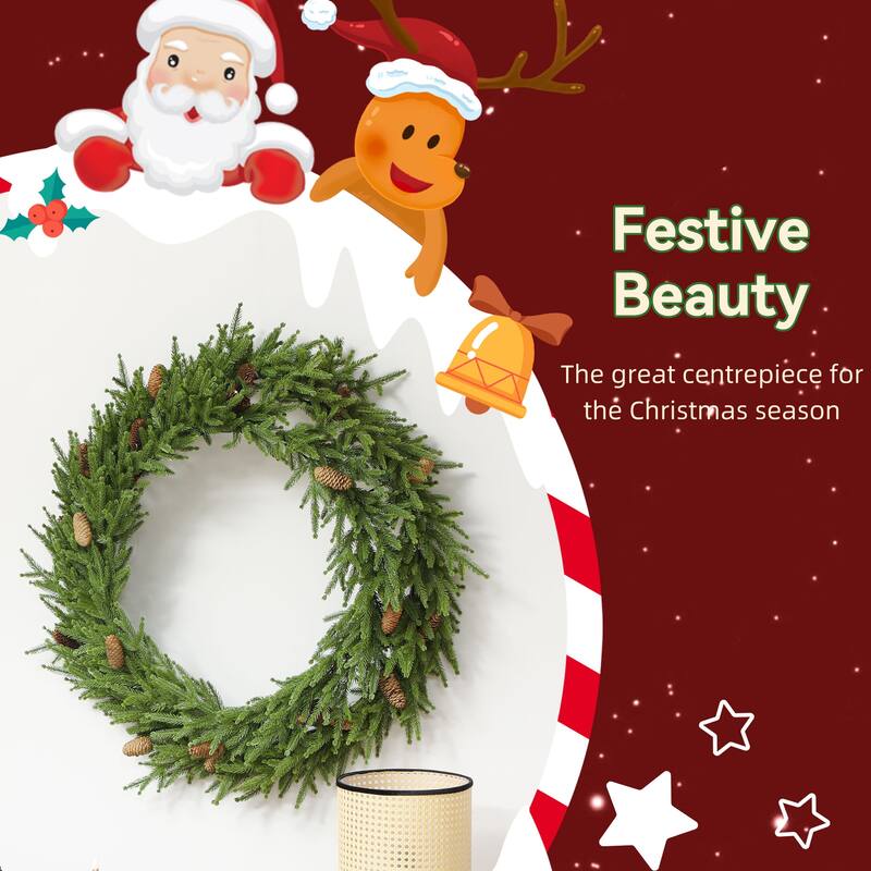HOMCOM 36in Xmas Wreath: Pine Cones, 224 Branches, Artificial Norfolk Pine, Indoor Decor