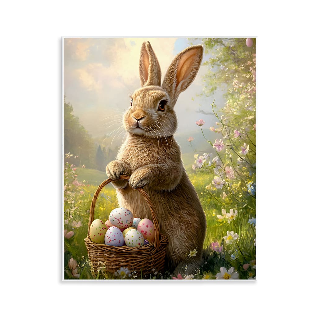 Stupell Bunny with Easter Basket Wall Plaque Art Design By Franklyn Gregory