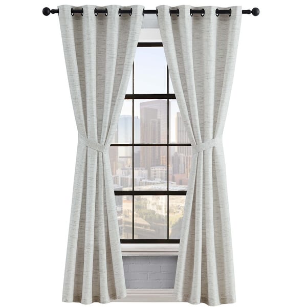 slide 1 of 16, Lucky Brand Sierra Textured Light Filtering 52" x 84" Grommet Window Curtain Panel Pair with Tiebacks, Grey - 104" x 84"