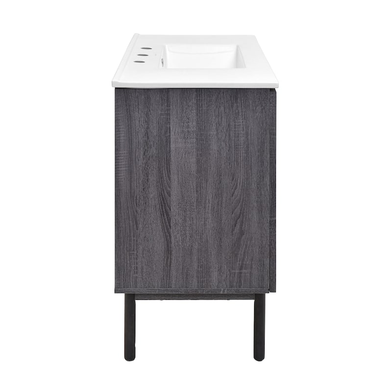 Classe 36 In. Black Oak Bathroom Vanity With White, 3-Hole Ceramic Sink Top