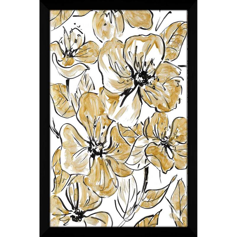 "Golden Sketch Floral I (Vertical)" Print on Acrylic