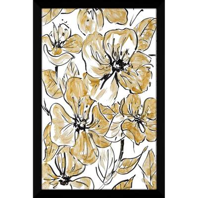 "Golden Sketch Floral I (Vertical)" Print on Acrylic