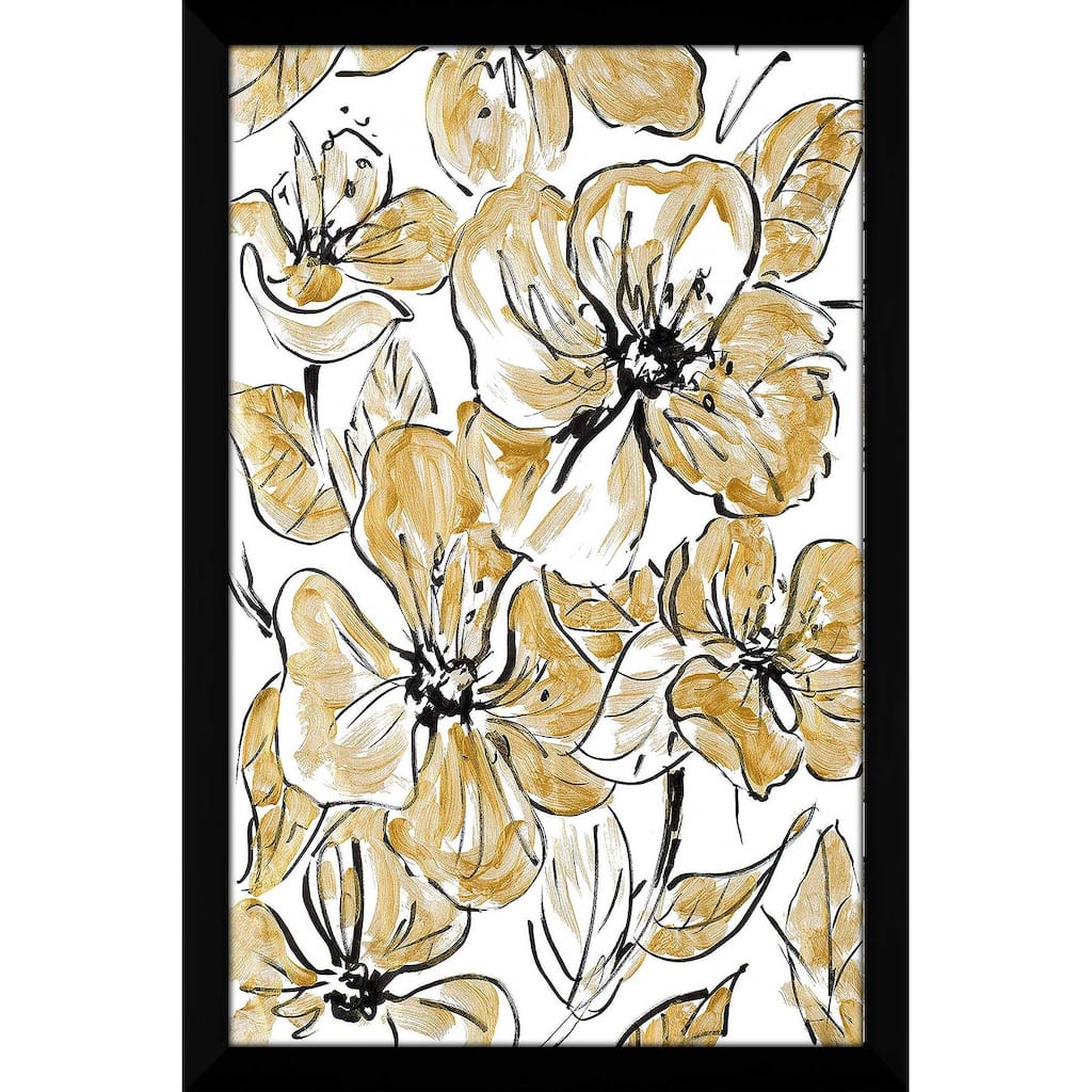 "Golden Sketch Floral I (Vertical)" Print on Acrylic