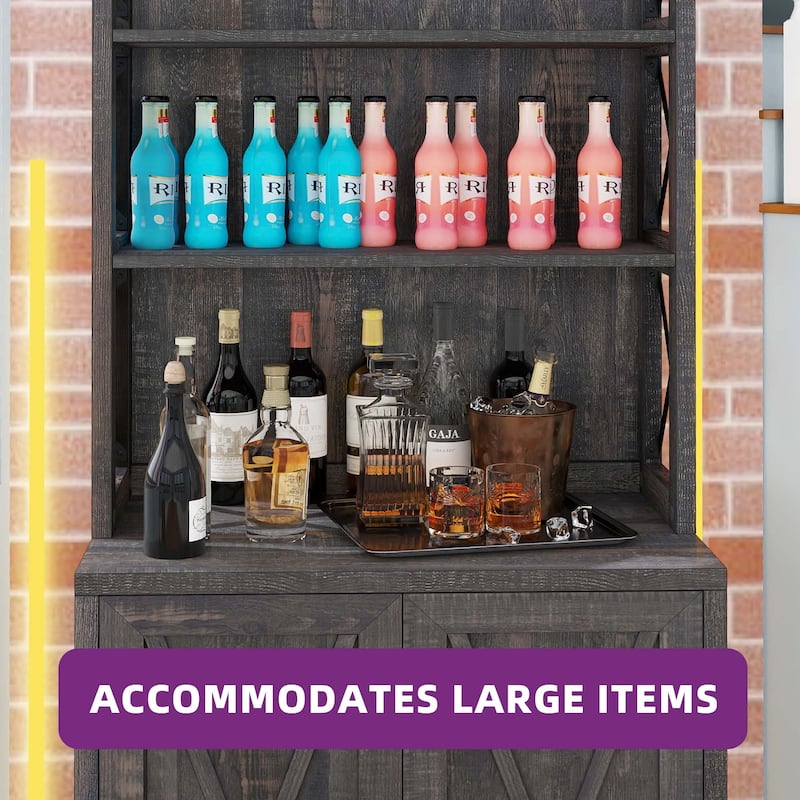 67" Tall Farmhouse Kitchen Coffee Bar Cabinet with Adjustable Shelves