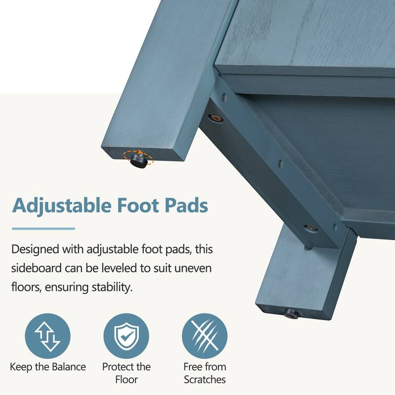 Retro 4-Door Sideboard with Distressed and Adjustable Shelves