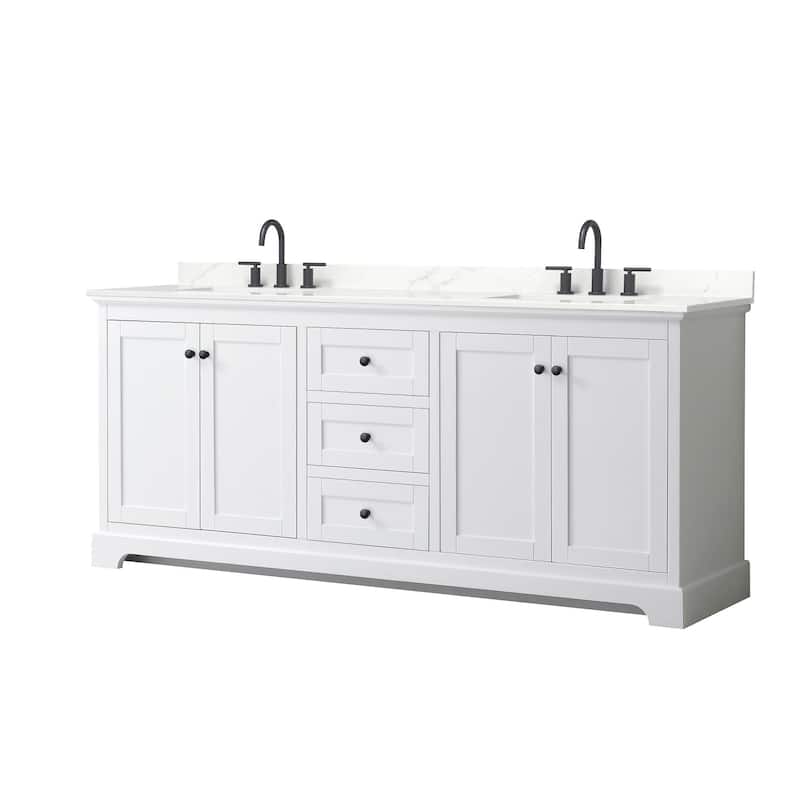 Wyndham Collection WCV232380D-QTZ-US3MXX Avery 80" Free Standing - White / Giotto Quartz Top / Matte Black Hardware