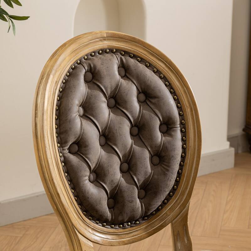 GDF Studio - French Traditional Wood PU Upholstered Dining Chairs with Tufted Back & Nailhead Trim, Set of 2