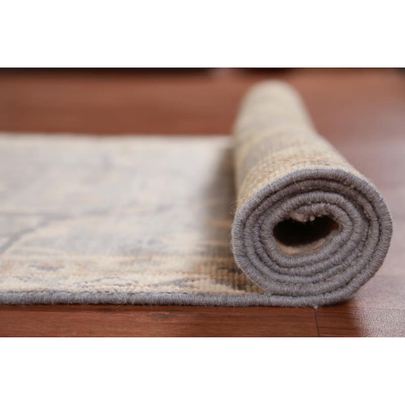 Hand Knotted Oriental 100% Wool Carpet Transitional All-Over Greys & Charcoal Oushak Runner Rug - 12' 1'' X 3' 0''