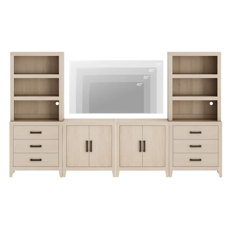 WAMPAT Entertainment Center with Bookshelves, Farmhouse TV Stand, Media Console with Adjustable Shelves for Living Room, Bedroom