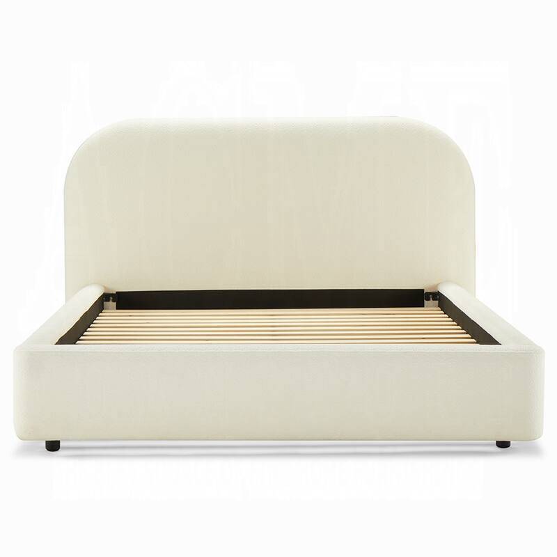 Ardie King Bed, Low Profile Footboard, Plush Beige Upholstered Panel