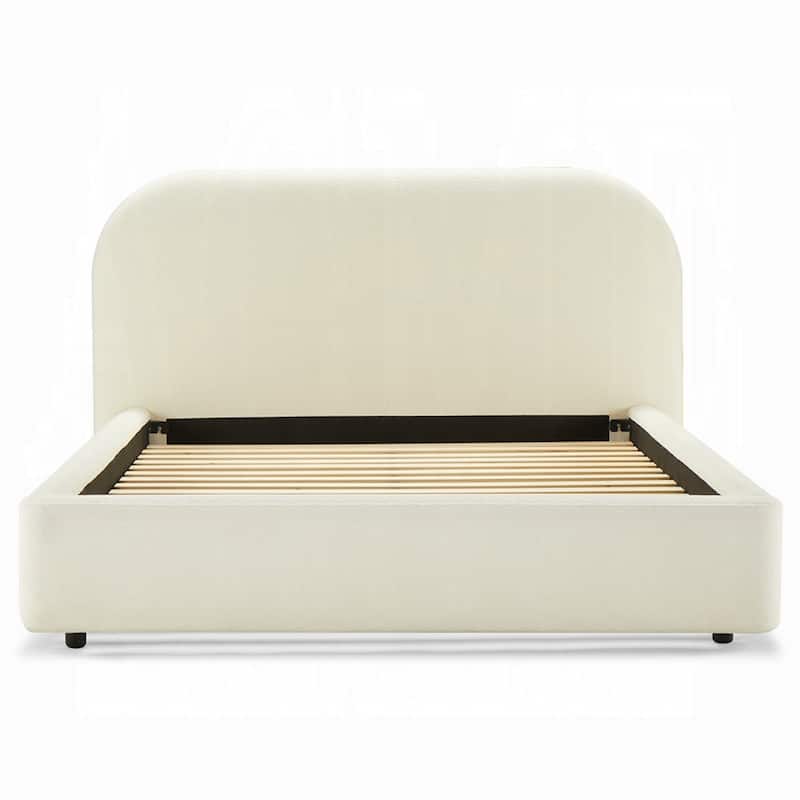 Ardie Queen Bed, Low Profile Footboard, Plush Beige Upholstered Panel