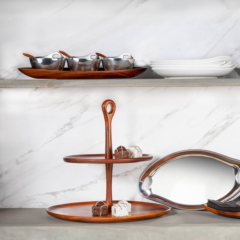 Nambe Portables Wood Tiered Dessert Stand - 12 Inch