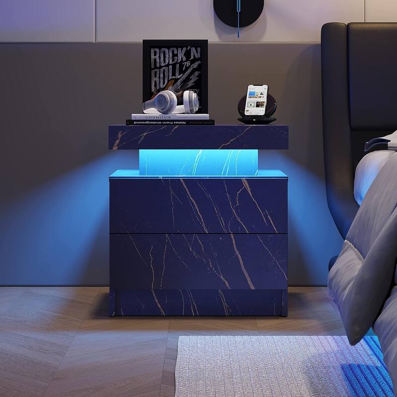 LED Nightstand with 2 Drawers for Bedroom
