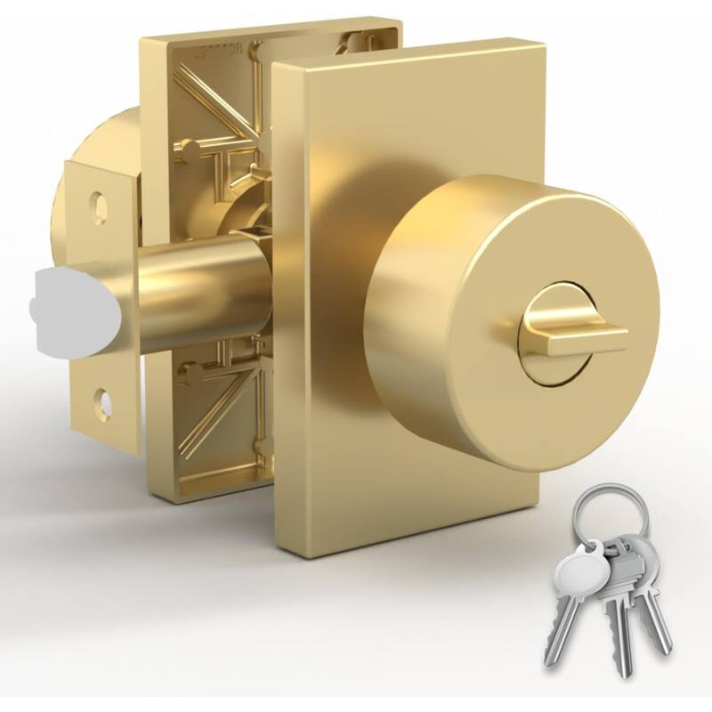 Mega Handles LAURA Entry Round Knob for Left or Right-Handed Doors, Interior/Exterior Door Levers I Reversible Handing - Satin Brass