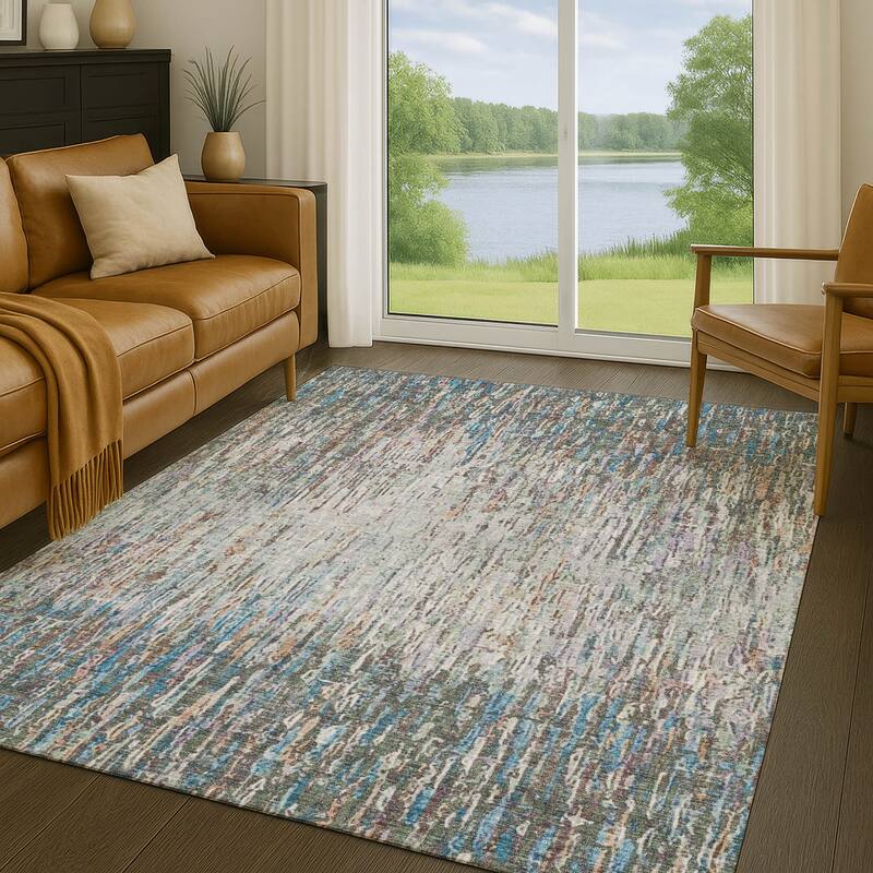 Machine Washable Indoor/ Outdoor Abstract Moxy Chantille Rug