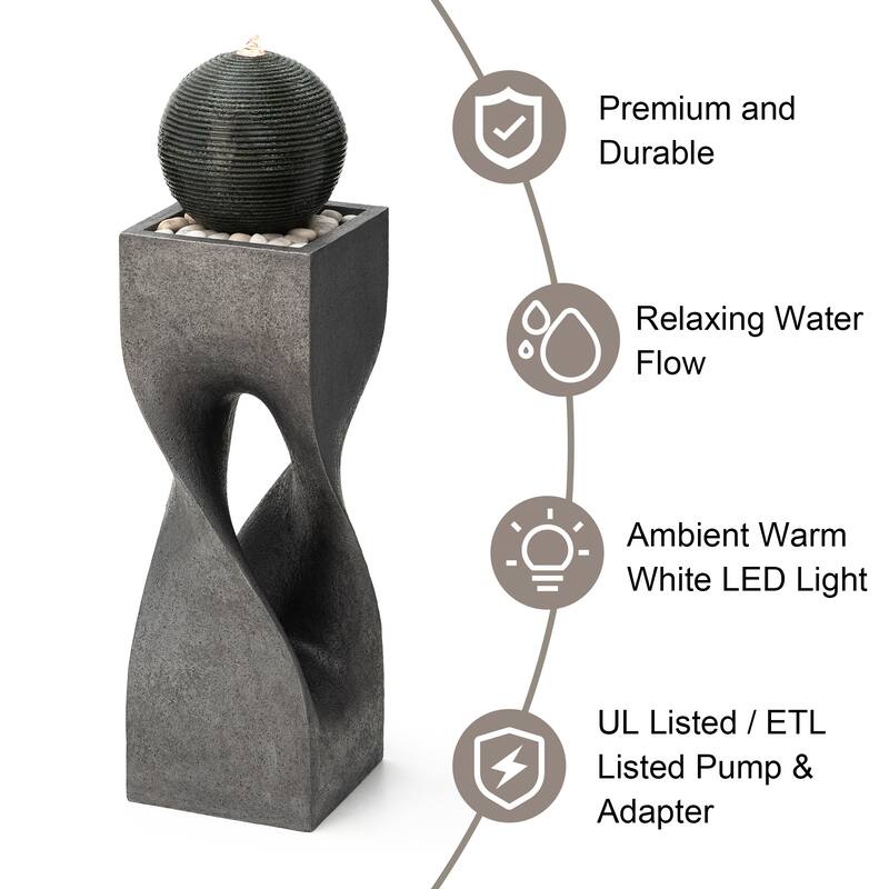 Demta Floating Pedestal Sphere Polyresin LED Garden Fountain with Pebbles by Havenside Home