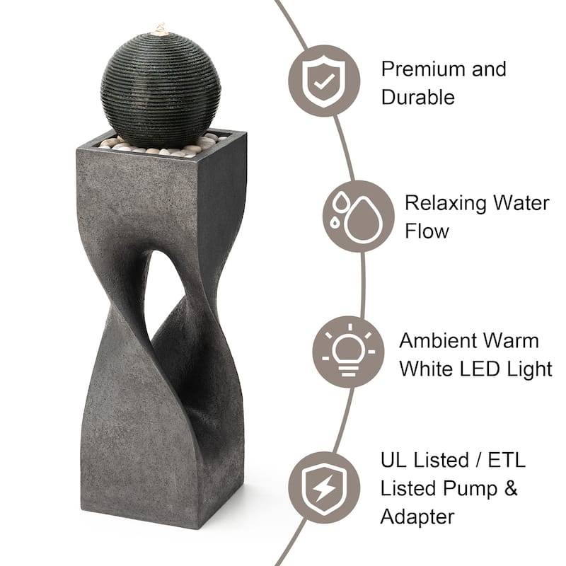 Glitzhome Modern Geometric Oversized Pedestal Sphere Polyresin Outdoor Floor Fountain with Pebbles