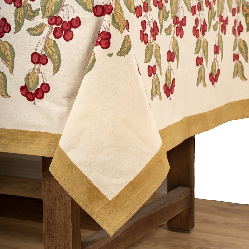 Couleur Nature Cherry Tablecloth - Red/Green - 71" x 142