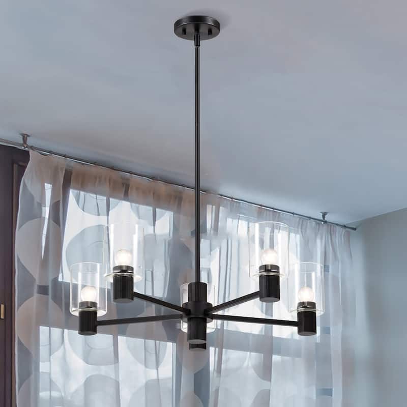 Clarksville 28 Inch 5 Light Chandelier Matte Black with Clear Glass