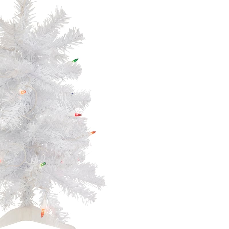 2' Woodbury White Pine Slim Artificial Christmas Tree, Multi Lights - 2 Foot