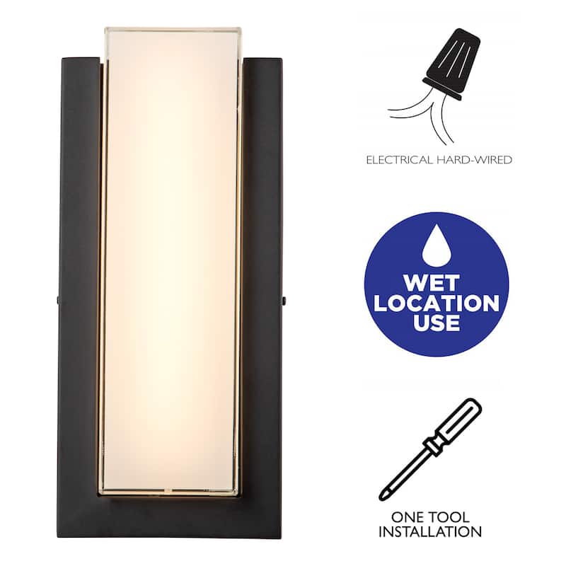 C Cattleya Matte Black Integrated LED Outdoor Wall Lantern Sconce with Glass Shade