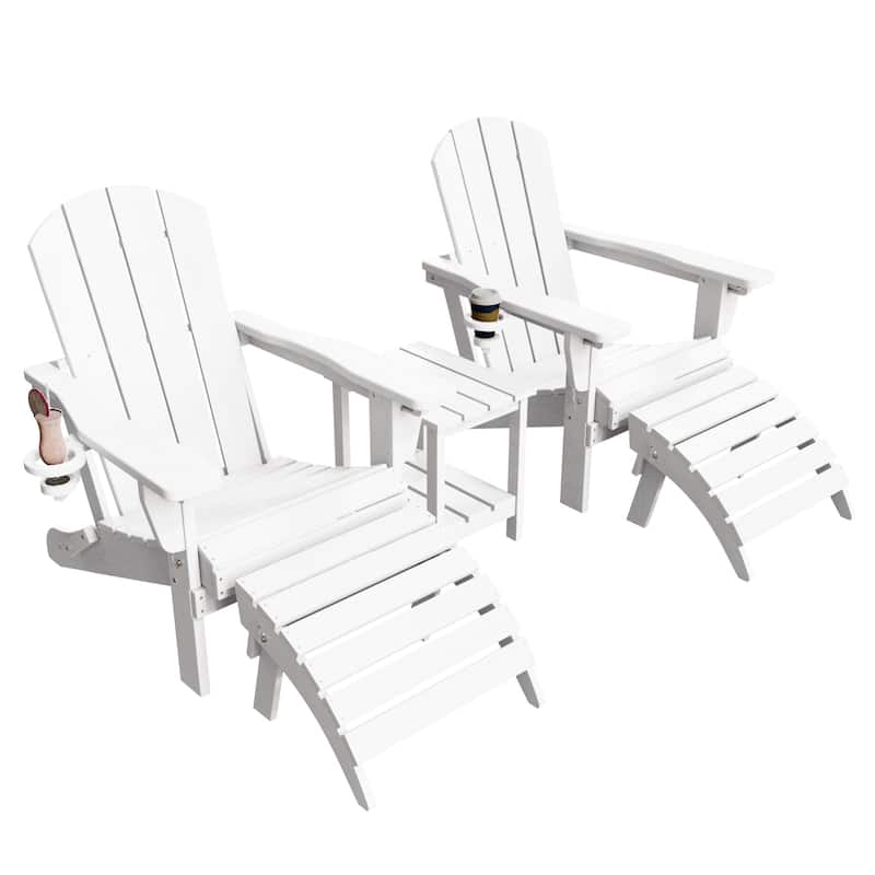 5-Piece Adjustable Plastic Patio Adirondack Chairs With Side Table Set - White