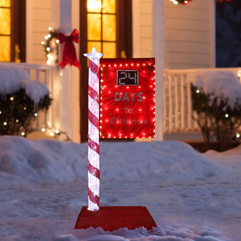 VEIKOUS 5FT Lighted Christmas Countdown Sign, Outdoor Countdown Board with Days Setting & Sturdy Steel Frame