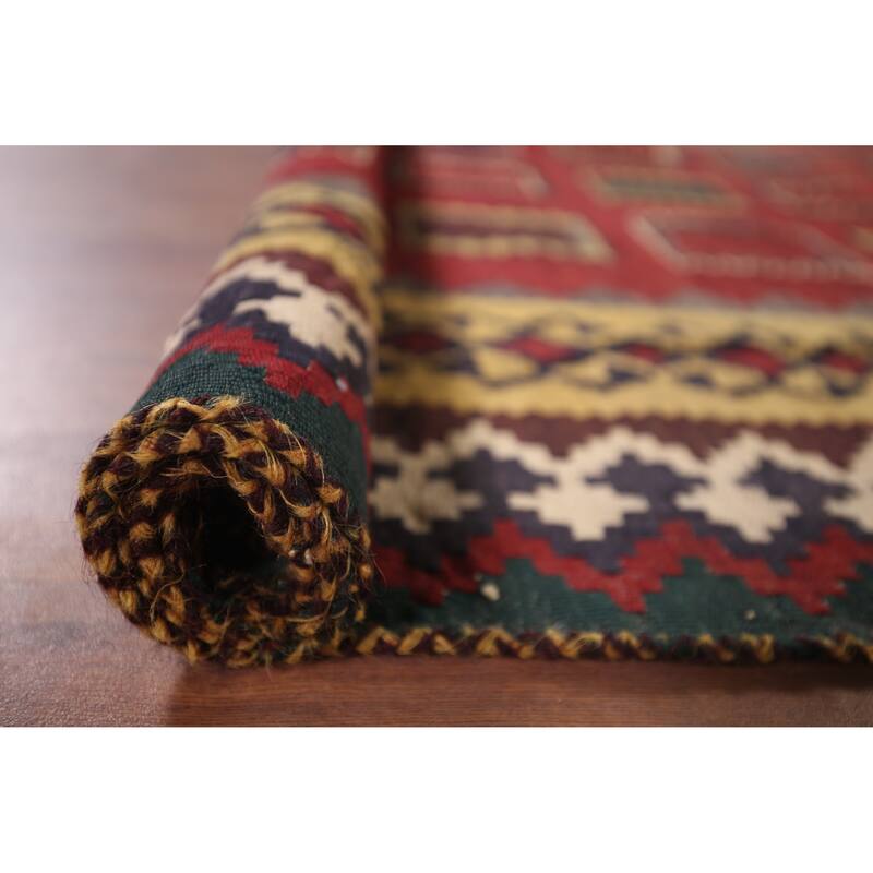 Vegetable Dye Red Kilim Qashqai Persian Vintage Wool Carpet - 5'6"x 9'3"