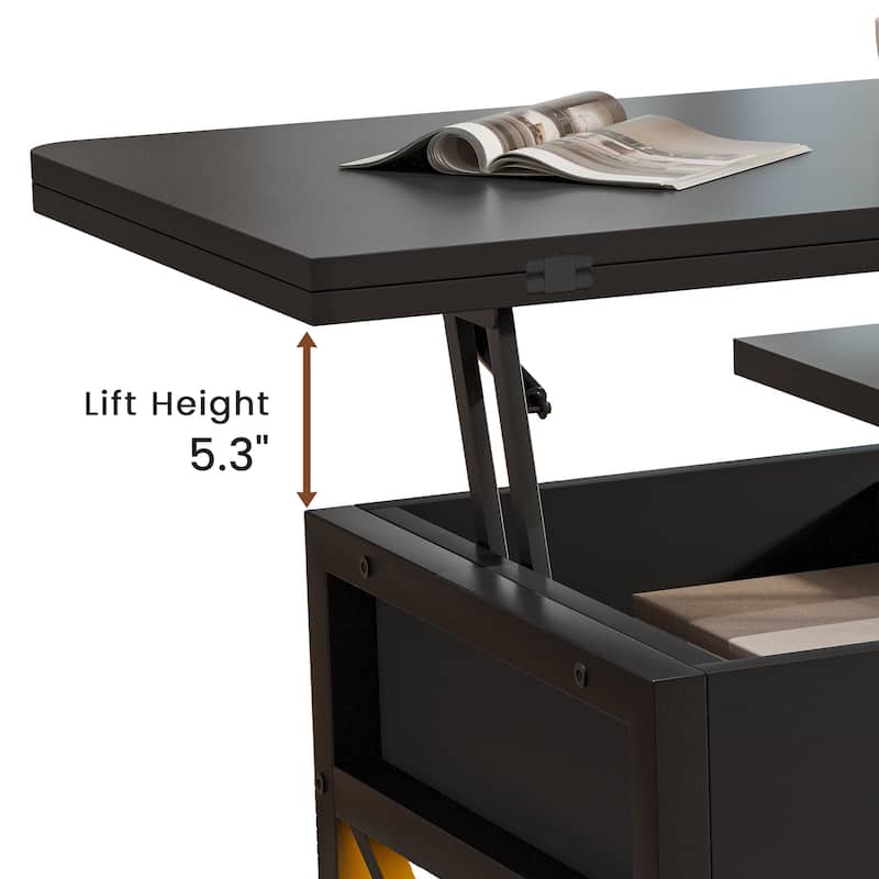 Coffee Table Lift Top 2 Drawers Hidden Compartment for Living Room