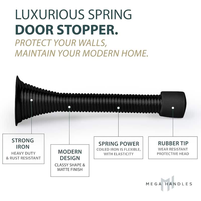 Mega Handles Spring Door Stop with Rubber Bumper | Door Knob and Wall Protection
