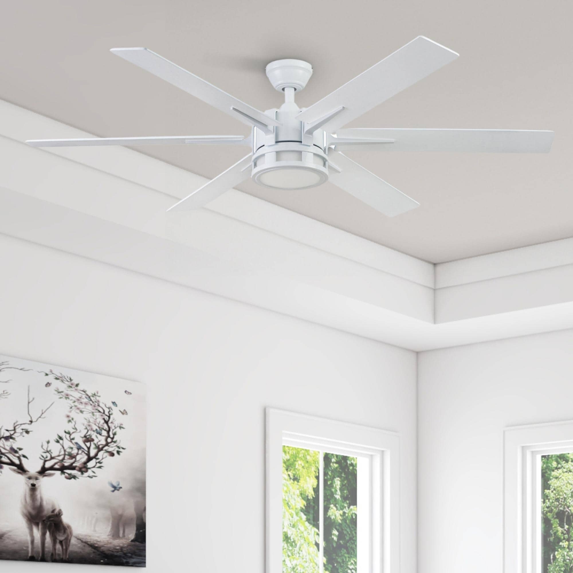 56" Honeywell Kaliza Bright White Indoor Modern LED Ceiling Fan with Light and Remote Control