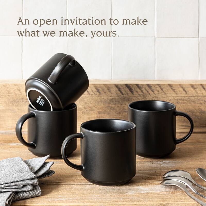 over&back Stackable 14oz Semi-Matte Stoneware Mugs, Set of 4