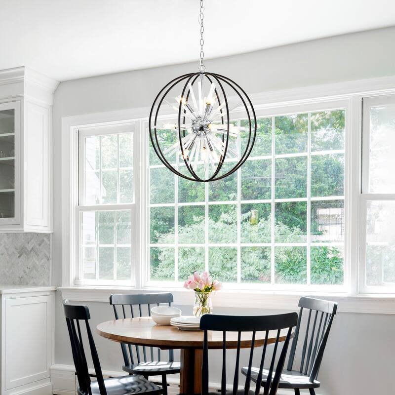 Modern Chandelier 22" 10-light Black and Silver Orb