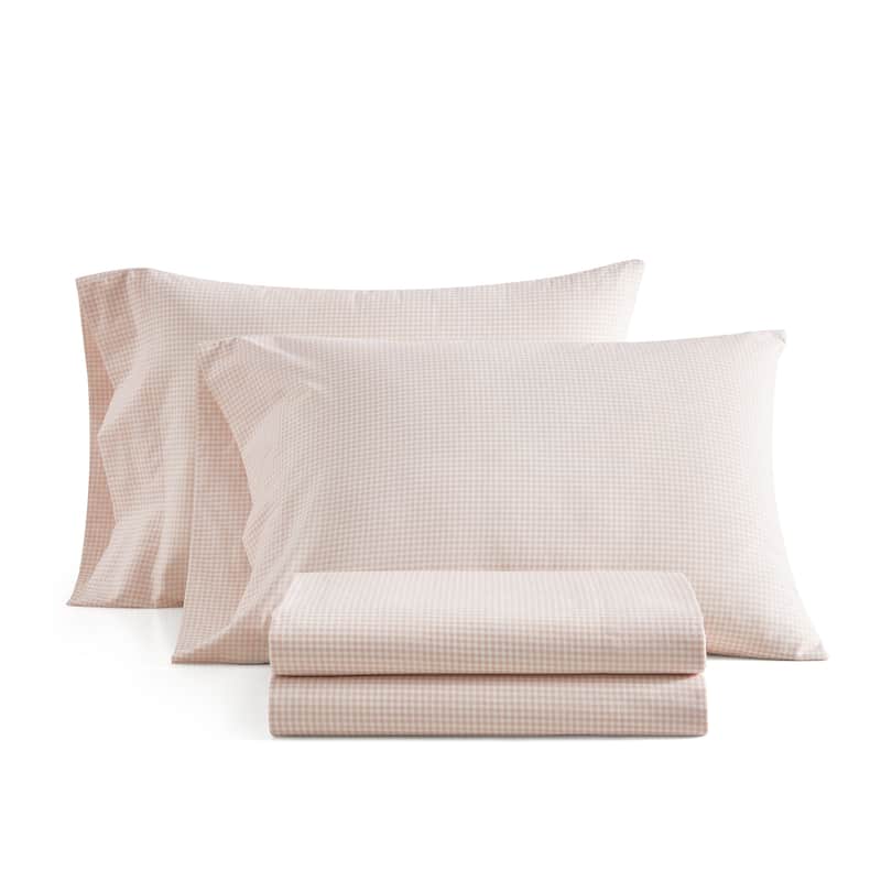 Martha Stewart Printed Cotton Percale Sheet Set - Small Gingham Pink - King