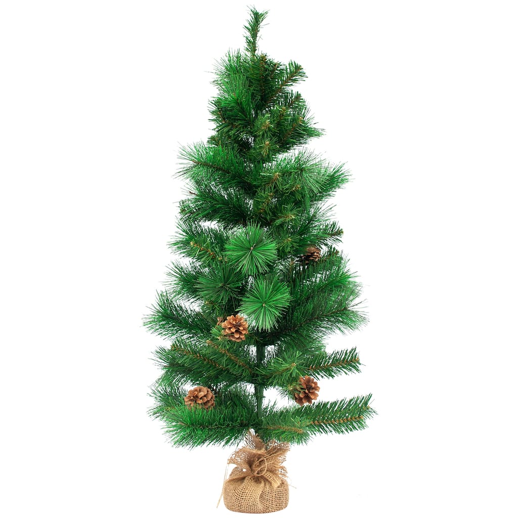 39" LED Lighted Mixed Pine and Pine Cones Artificial Christmas Tree in Jute Base - 3'
