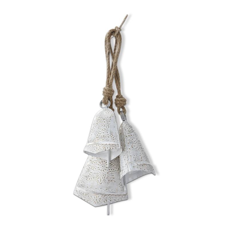 Balsam Bells Set of 3 Decorative Iron Bells Antique White Holiday Decor 4.5 in H for Christmas