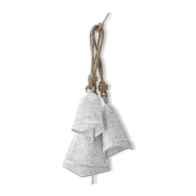 Balsam Bells Set of 3 Decorative Iron Bells Antique White Holiday Decor 4.5 in H for Christmas